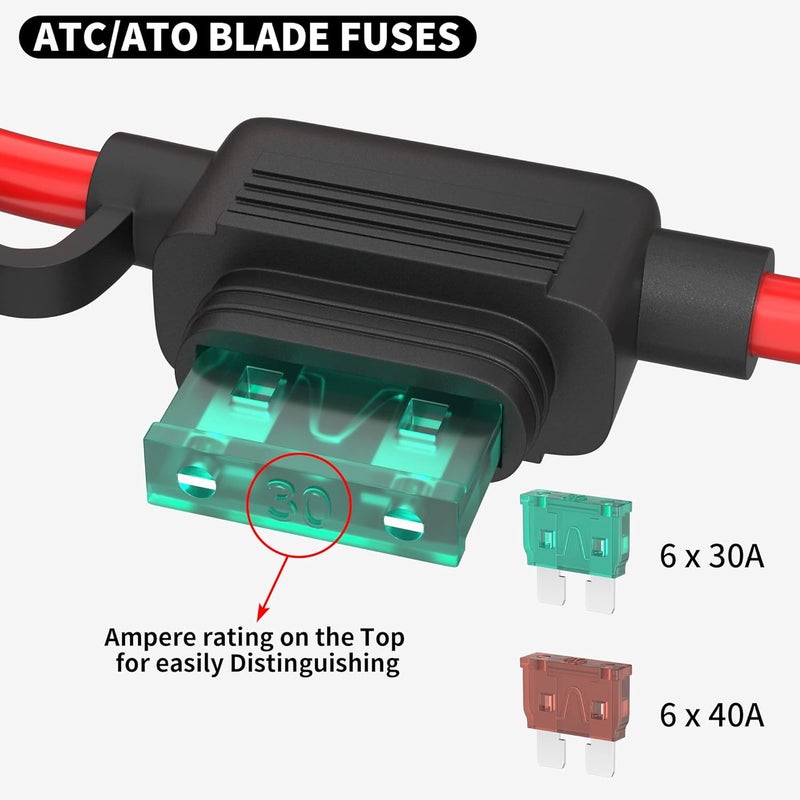 DAIERTEK 10 Gauge Fuse Holder 12V for ATC/ATO Blade Fuses, Inline Fuse Holder with 10 AWG Wires, Waterproof, 30A/40A Fuses, 6pcs - Image 4